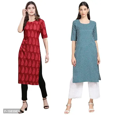 Stylish Crepe Printed Straight Kurta For Women-Pack Of 2