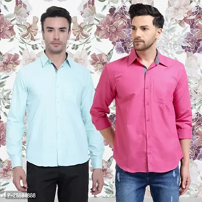 Elegant Cotton Multicoloured Long Sleeves Formal Shirt For Men- Pack Of 2