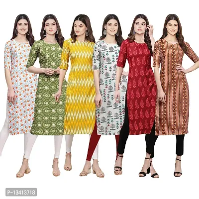 Womens Crepe Digital Printed Straight Kurti Pack of 6