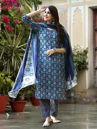 Stylish Cotton Blend Printed Kurta With Pant And Dupatta Set For Women-thumb1