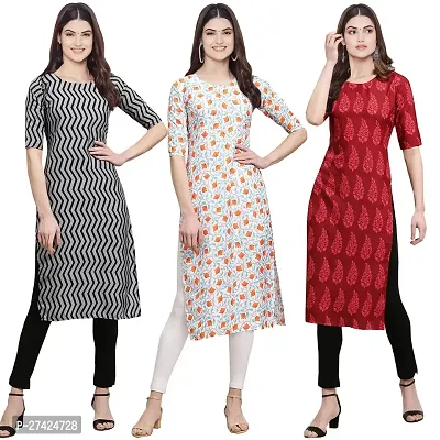 Stylish Multicoloured Crepe Stitched Kurta For Women Pack of 3-thumb0