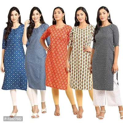 Attractive Straight Multicoloured Printed Crepe Kurta Combo For Women Pack Of 5