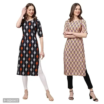 Stylish Straight Multicoloured Printed Crepe Kurta For Women Combo Pack Of 2