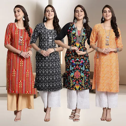 Fancy Straight Crepe Kurti - Pack Of 4