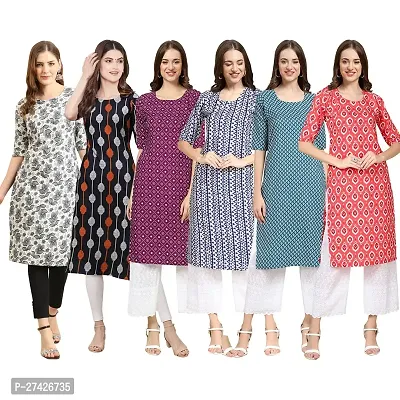 Stylish Multicoloured Crepe Stitched Kurta For Women Pack of 6-thumb0