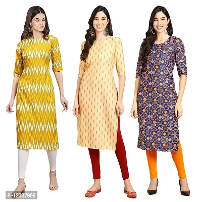 Elite Crepe Printed Straight Stitched Kurta For Women- Pack Of 3-thumb0