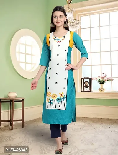 Stylish Teal Crepe Stitched Kurta For Women-thumb0