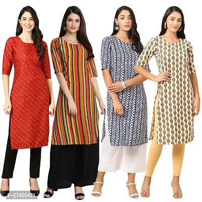 Stylish Multicoloured Crepe Stitched Kurta For Women Pack of 4-thumb0