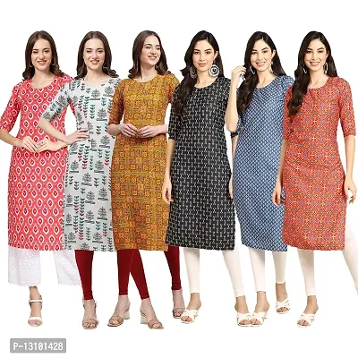 Women Crepe Digital Printed Straight Kurti  Pack of 6