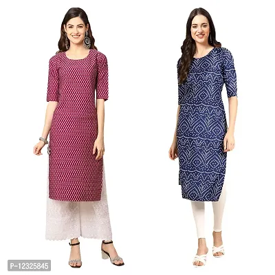 Straight Multicoloured Printed Crepe Kurta Pack Of 2