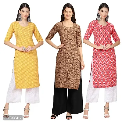 Elite Crepe Printed Straight Stitched Kurta For Women- Pack Of 3-thumb0