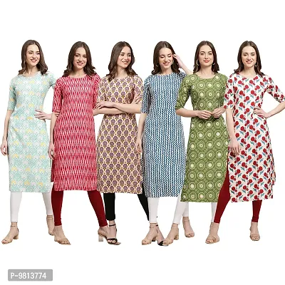 Women Crepe Digital Printed Straight Kurti  Pack of 6-thumb0