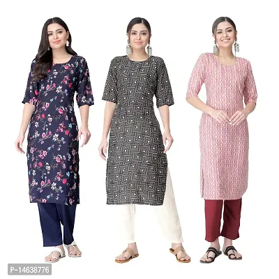 New Crepe Combo Printed Kurtis For Women Pack Of 3-thumb0