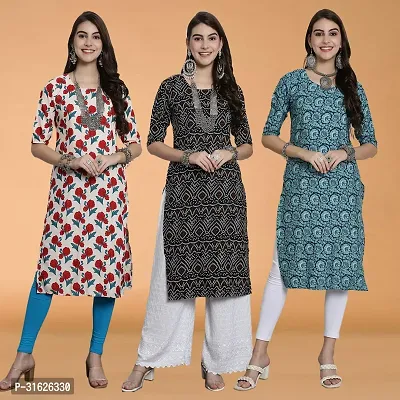 Stylish Multicoloured Crepe Kurta For Women Combo Of 3