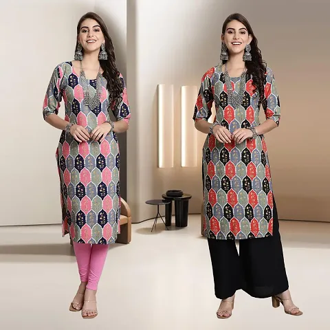 Fancy Straight Crepe Kurti - Pack Of 2