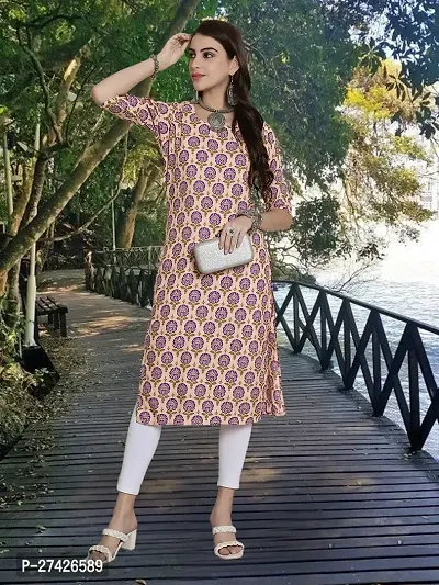 Stylish Beige Crepe Stitched Kurta For Women