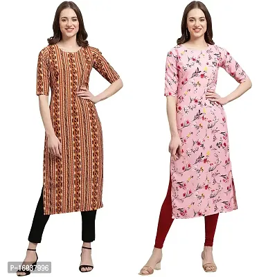 Stylish Crepe Printed Straight Kurta For Women-Pack Of 2-thumb0