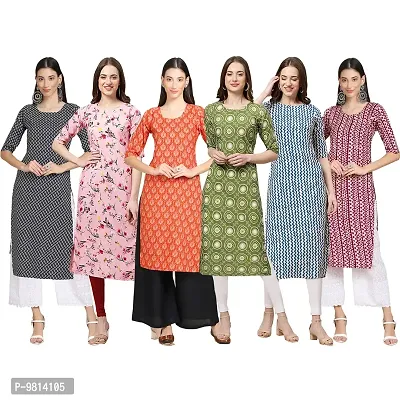 Women Crepe Digital Printed Straight Kurti  Pack of 6-thumb0