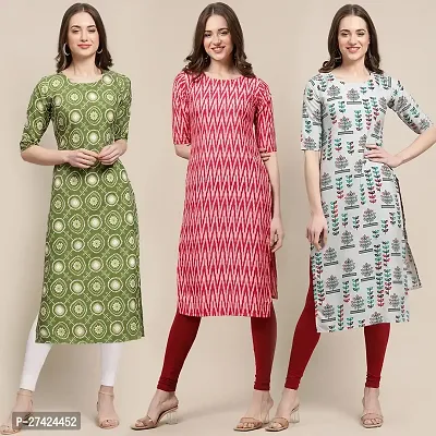 Stylish Multicoloured Crepe Stitched Kurta For Women Pack of 3-thumb0