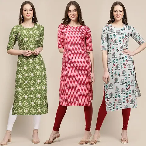 Stylish Crepe Straight Kurta For Women- Pack Of 3