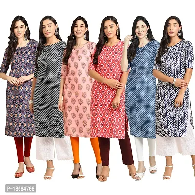 Trendy Crepe Digital Printed Straight Kurta For Women ( Pack Of 6 )-thumb0