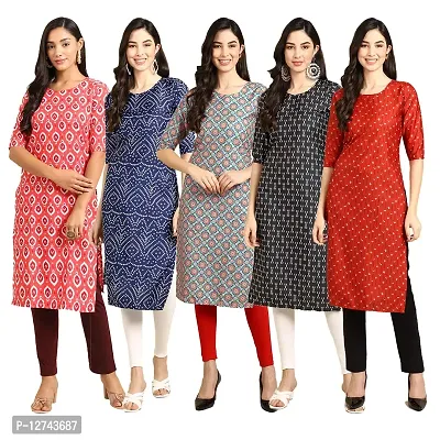 Stylish Crepe Digital Printed Straight Kurti For Women Pack of 5