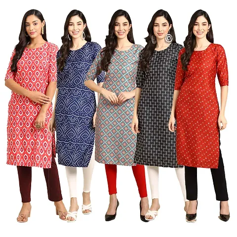 Stylish Crepe Digital Straight Kurti For Women Pack of 5