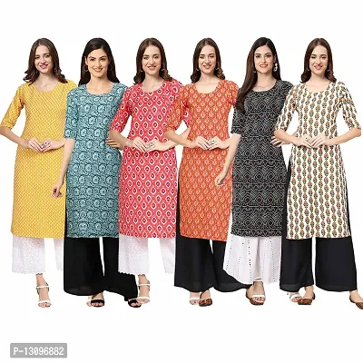 Women Crepe Digital Printed Straight Kurti  Pack of 6-thumb0