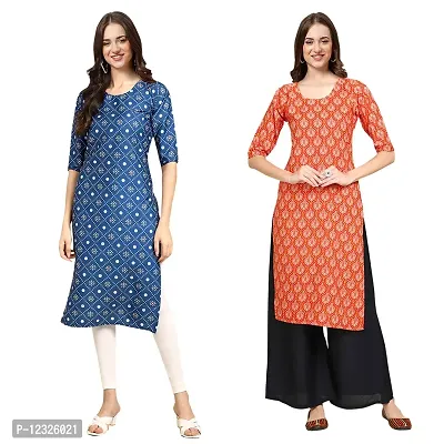 Straight Multicoloured Printed Crepe Kurta Pack Of 2-thumb0