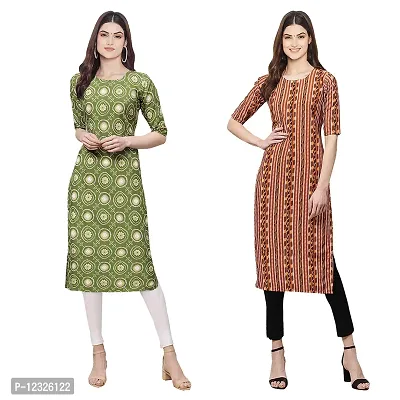 Straight Multicoloured Printed Crepe Kurta Pack Of 2