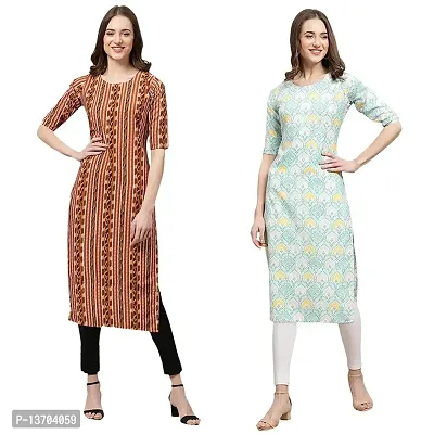 Stylish Crepe Printed Straight Kurta For Women- Pack Of 2