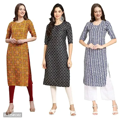 Trendy Women Crepe Digital Printed Straight Kurti  Pack of 3