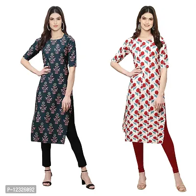 Straight Multicoloured Printed Crepe Kurta Pack Of 2-thumb0