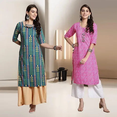 Fancy Straight Crepe Kurti - Pack Of 2