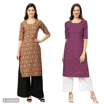 Straight Multicoloured Printed Crepe Kurta Pack Of 2