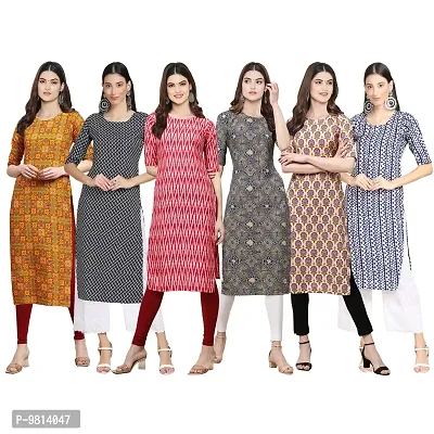 Women Crepe Digital Printed Straight Kurti  Pack of 6-thumb0