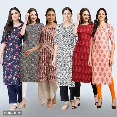 Women Stylish Crepe Printed Straight Kurta Combo