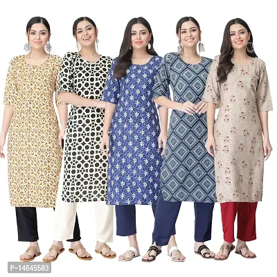 New Crepe Printed Kurtis Combo For Women Pack Of 5-thumb0