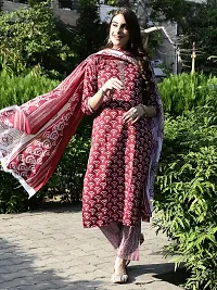 Stylish Maroon Cotton Printed Kurta Bottom and Dupatta Set For Women-thumb3