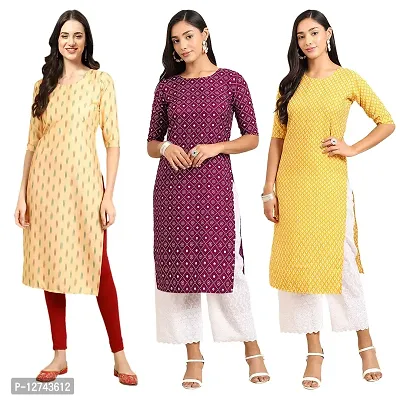 Stylish Crepe Digital Printed Straight Kurti For Women Pack of 3