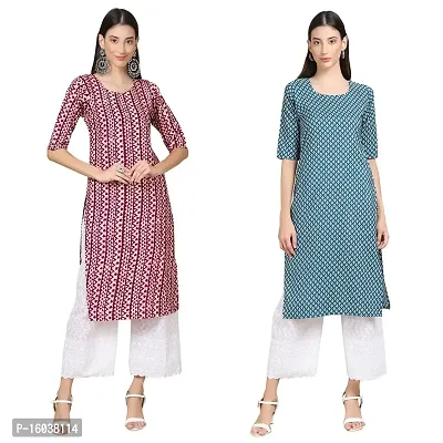 Stylish Crepe Printed Straight Kurta For Women-Pack Of 2-thumb0