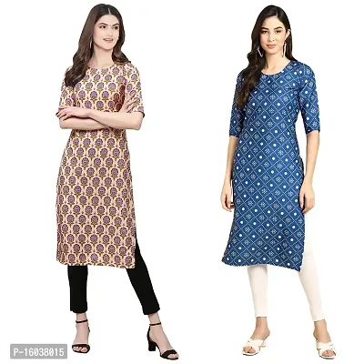 Stylish Crepe Printed Straight Kurta For Women-Pack Of 2