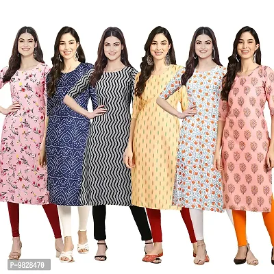 Women Crepe Digital Printed Straight Kurti  Pack of 6-thumb0