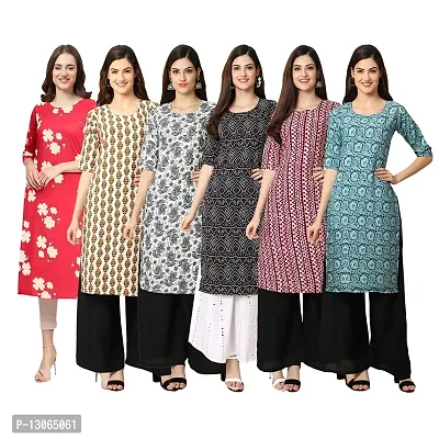 Trendy Crepe Digital Printed Straight Kurta For Women ( Pack Of 6 )-thumb0