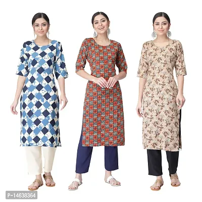 New Crepe Combo Printed Kurtis For Women Pack Of 3-thumb0