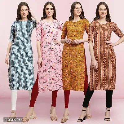 Fabulous Crepe Printed Straight Kurta For Women- Pack Of 4-thumb0