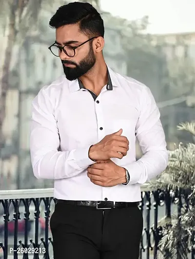 Men Stylish White Cotton Solid Long Sleeve Semi Formal Shirt-thumb5