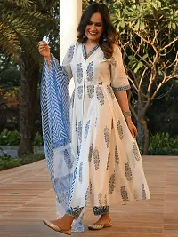 Stylish White Viscose Rayon Printed Kurta Bottom and Dupatta Set For Women-thumb1