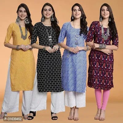 Attractive Multicoloured Printed Crepe Kurtas For Women Pack Of 4