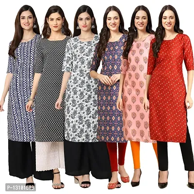 Women Crepe Digital Printed Straight Kurti  Pack of 6